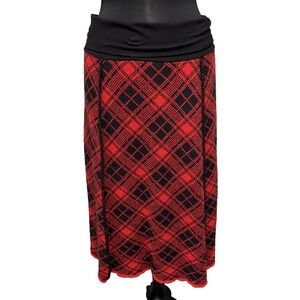 NEW Green 3 4 Panel Plaid  A Line Skirt Size Large Red Black High Rise USA
